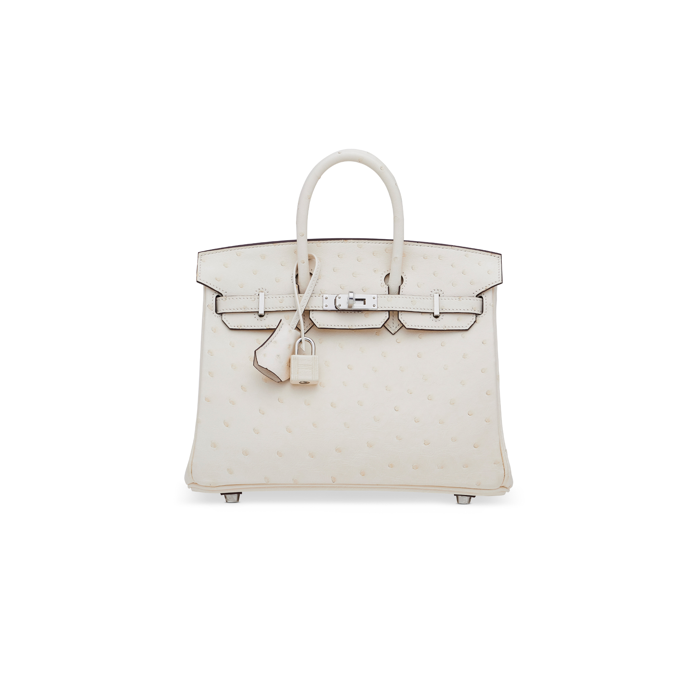 HERMÈS MASTER BIRKIN 25 OSTRICH LEATHER WOOL WHITE SILVER BUCKLE H041944CK86 (25*20*13cm)